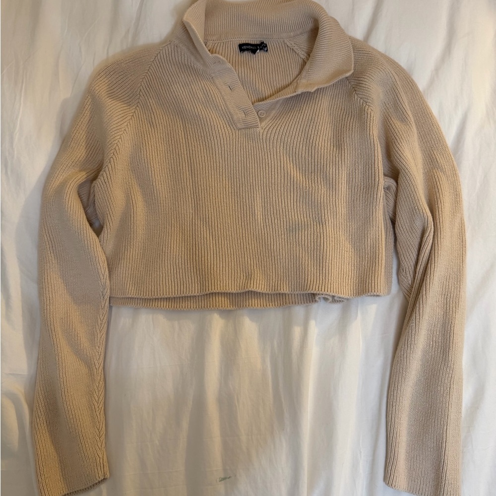 Kendall & Kylie Cream Collared Knit Women Top